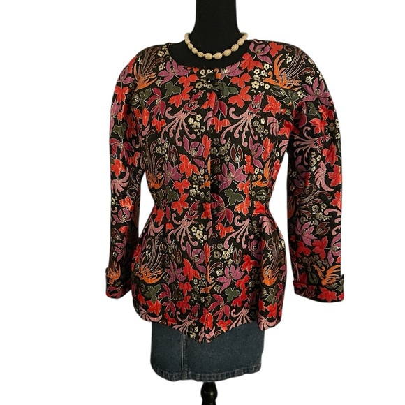 Vintage Biva Saint Honoré Paris Brocade Jacket Black Floral Bird Embroidered - Picture 3 of 10
